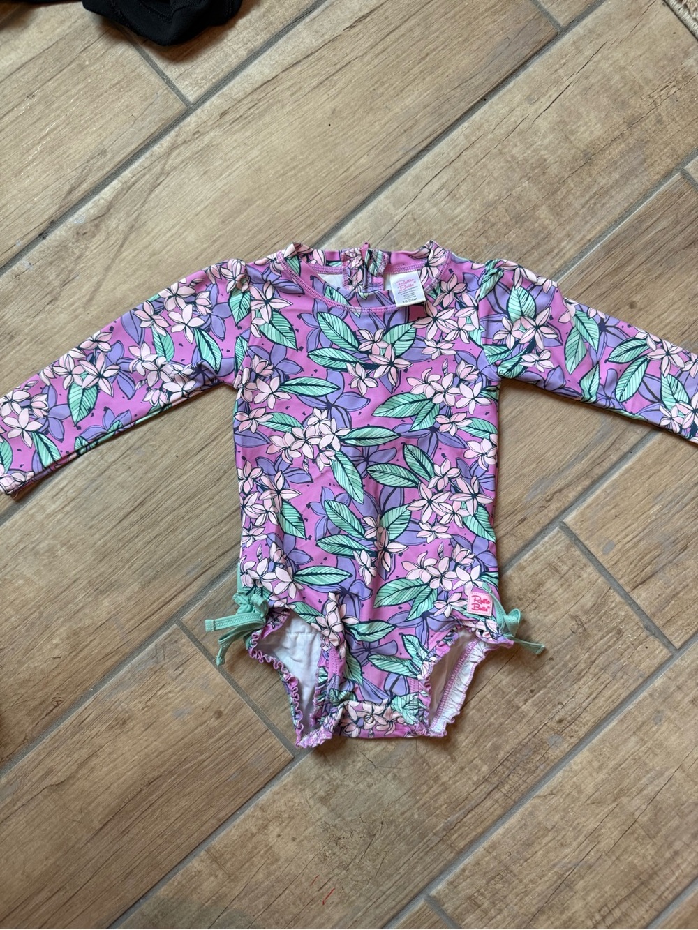 Ruffle Butts Purple Floral Long Sleeve One-Piece Swimsuit